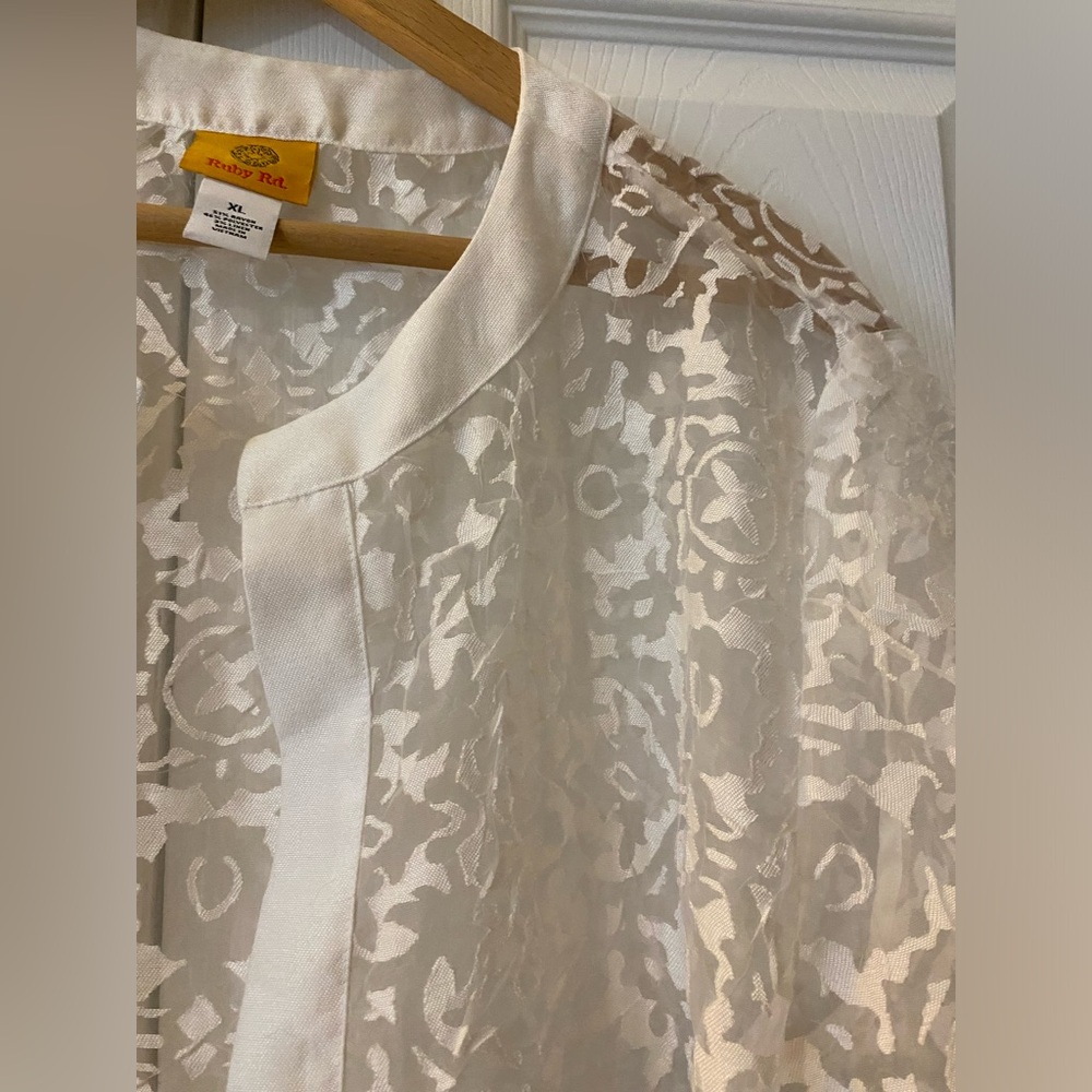 Ruby Rd. White Lace Overlay Kimono